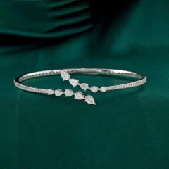 1.73 Carat Natural Pear Marquise Diamond Floral Bangle Bracelet 18K White Gold