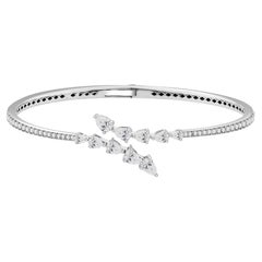 1.73 Carat Natural Pear Marquise Diamond Floral Bangle Bracelet 18K White Gold