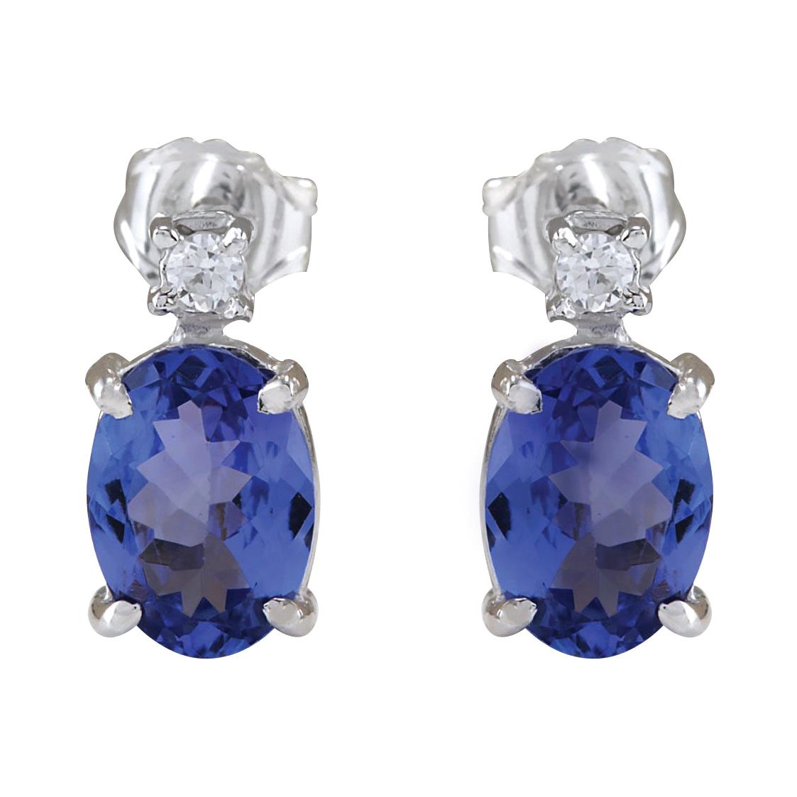 Tanzanite Diamond Earrings In 14 Karat White Gold