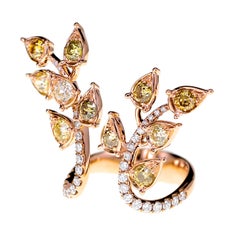 1.73 Carat Old European Cut Fancy Color Diamond Leafy Ring