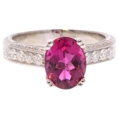 1.73 Carat Oval Rubellite and Diamond Ring in 18 Karat White Gold 1.73 Carat Oval Rubellite and Diamond Ring in 18 Karat White Gold
