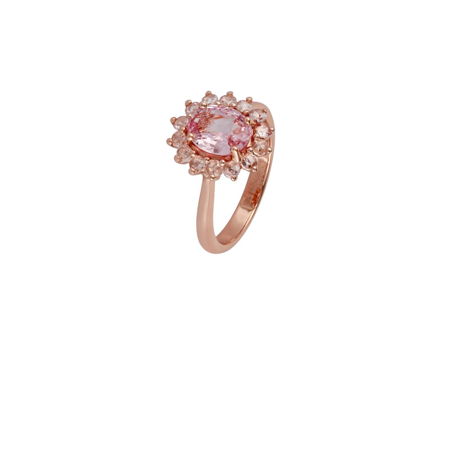 1,73 Karat Padparadscha Saphir und Diamant-Ring aus 18 Karat Roségold (Zeitgenössisch)