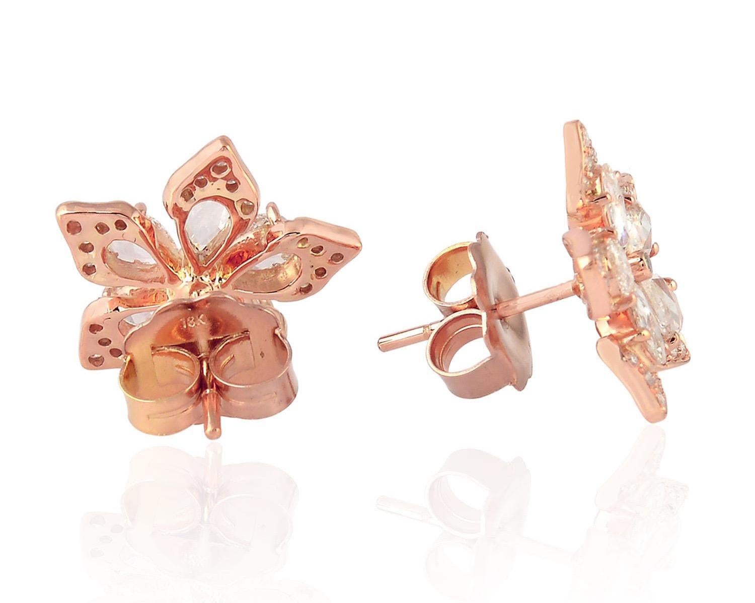 Cast from 18-karat rose gold, these flower earrings are hand set with 1.73 carats of rose cut diamonds for just the right amount of sparkle.

FOLLOW  MEGHNA JEWELS storefront to view the latest collection & exclusive pieces.  Meghna Jewels is