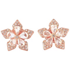 1.73 Carat Rose Cut Diamond 18 Karat Gold Flower Stud Earrings