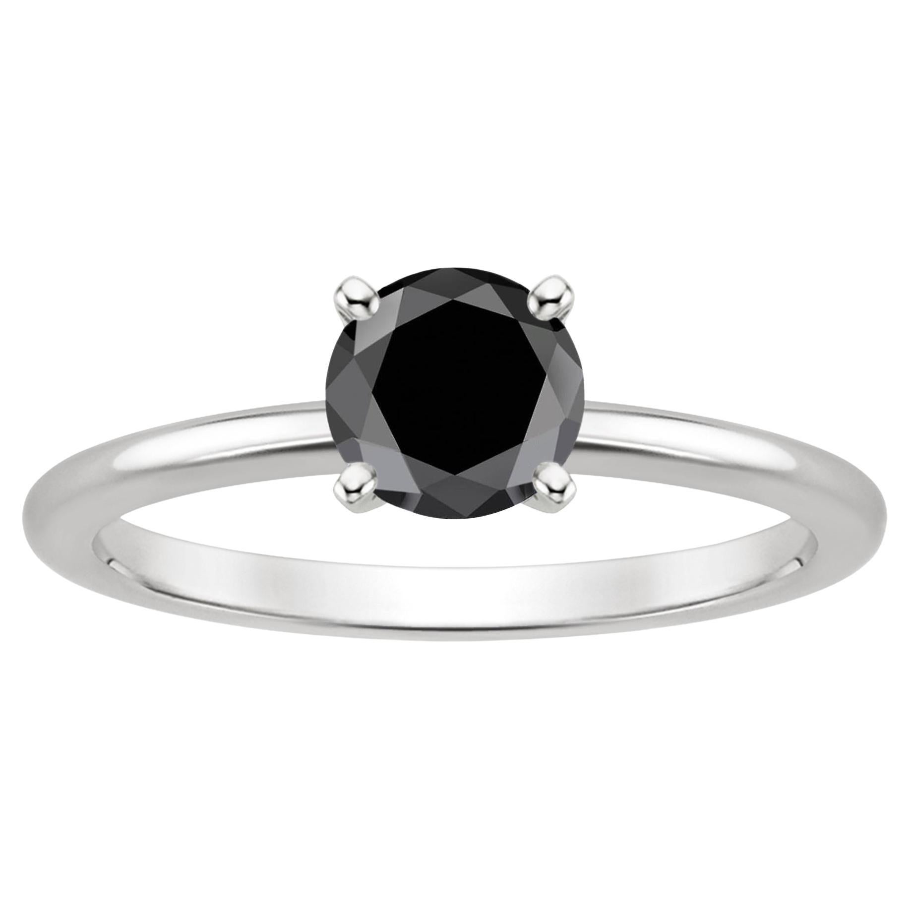 1.73 Carat Round Black Diamond Solitaire Ring in 14K White Gold