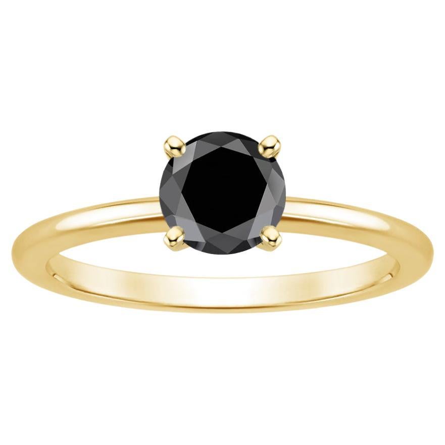 1.73 Carat Round Black Diamond Solitaire Ring in 14K Yellow Gold