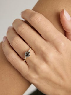 1.73 Carat Round Salt-and-Pepper Diamond Yellow Gold Art Deco Engagement Ring