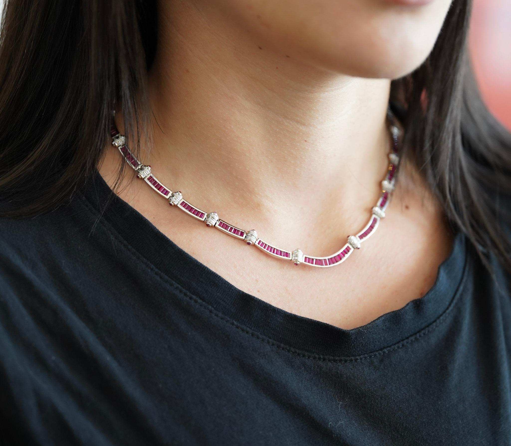 Collana girocollo retrò in oro bianco 18 carati con rubino e diamanti da 17,3 carati in vendita 2