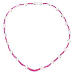 17.3 Carat Ruby and Diamond 18K White Gold Retro Choker Necklace