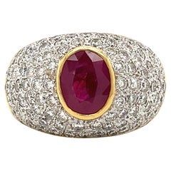 1.73 Carat Ruby and Diamond Cluster Dome Cocktail Ring in 18k Gold