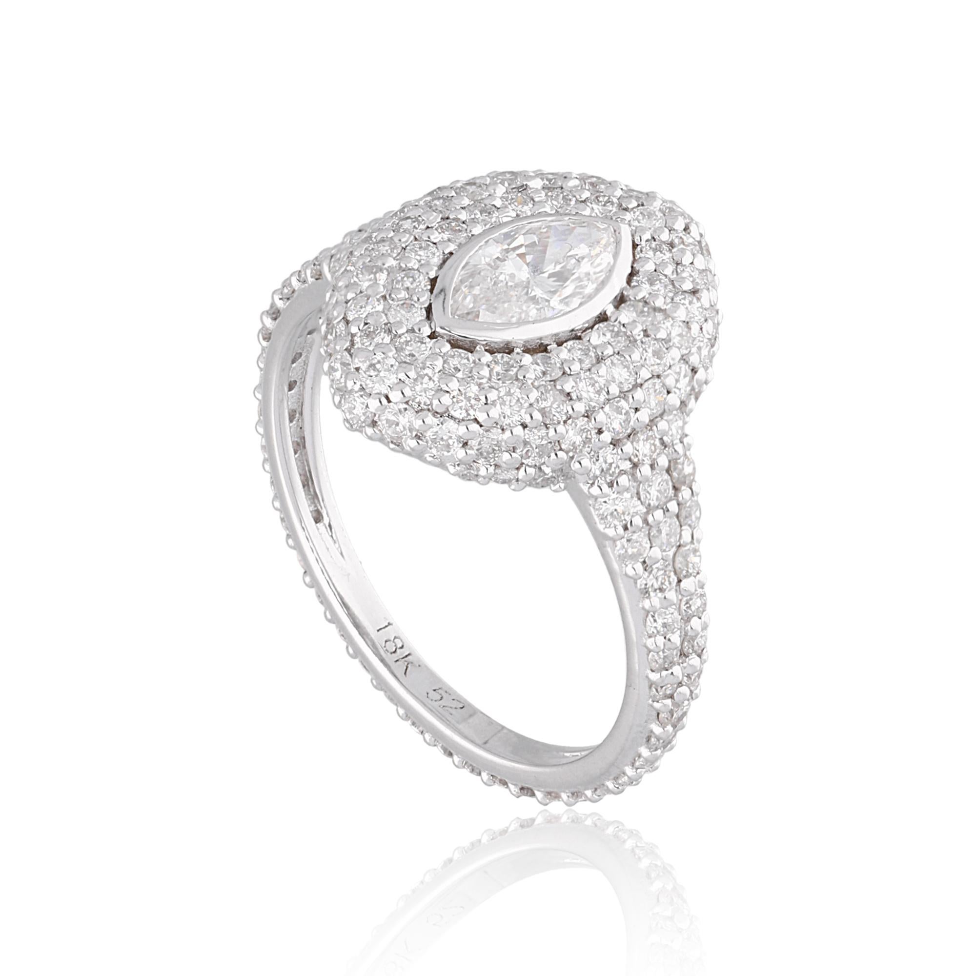 Modern 1.73 Carat SI Clarity HI Color Marquise Round Diamond Ring 14 Karat White Gold For Sale