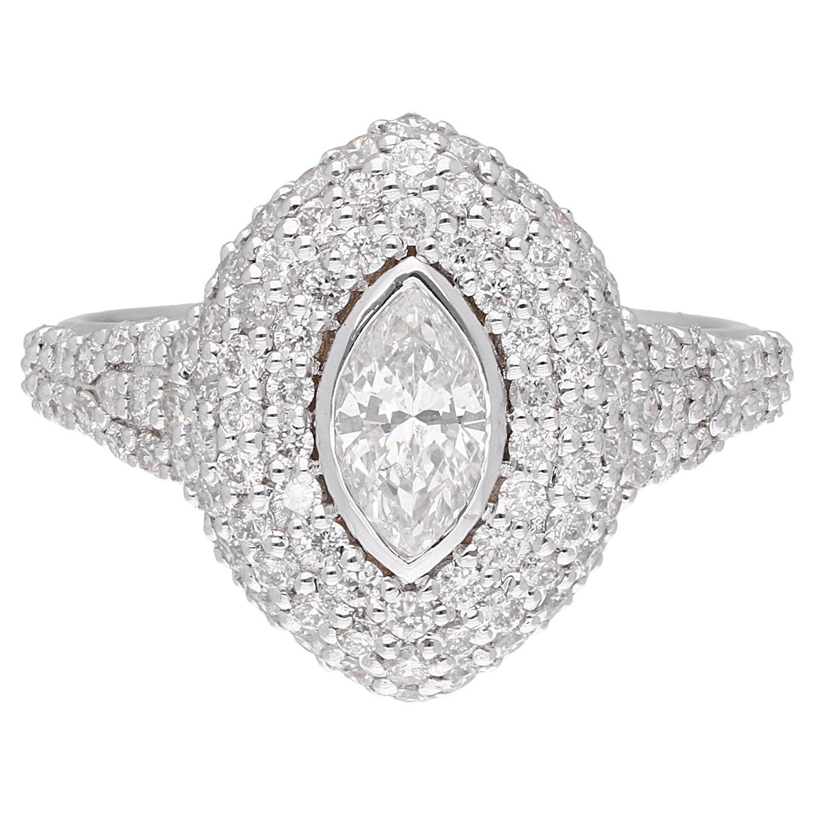 1.73 Carat SI Clarity HI Color Marquise Round Diamond Ring 14 Karat White Gold For Sale