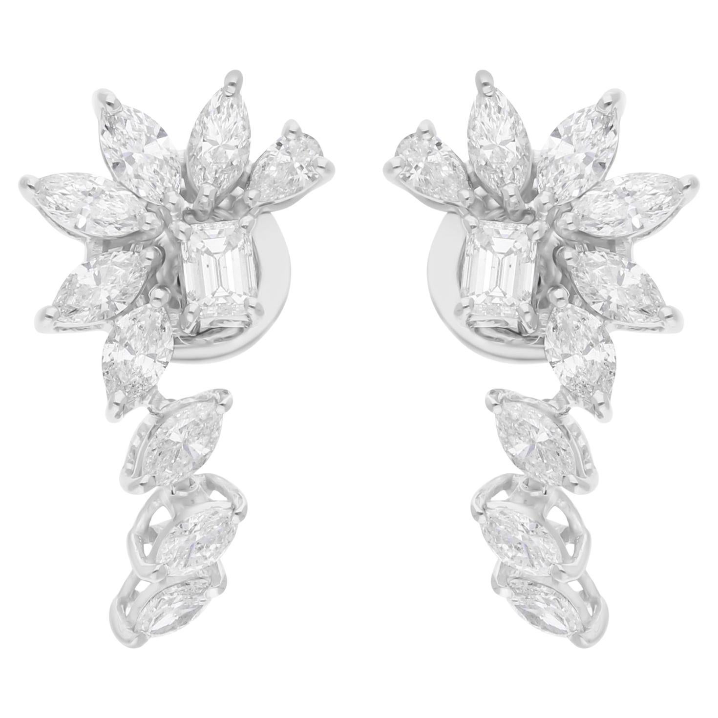 1.73 Carat SI/H Marquise Pear Emerald Cut Diamond Earrings 14 Karat White Gold