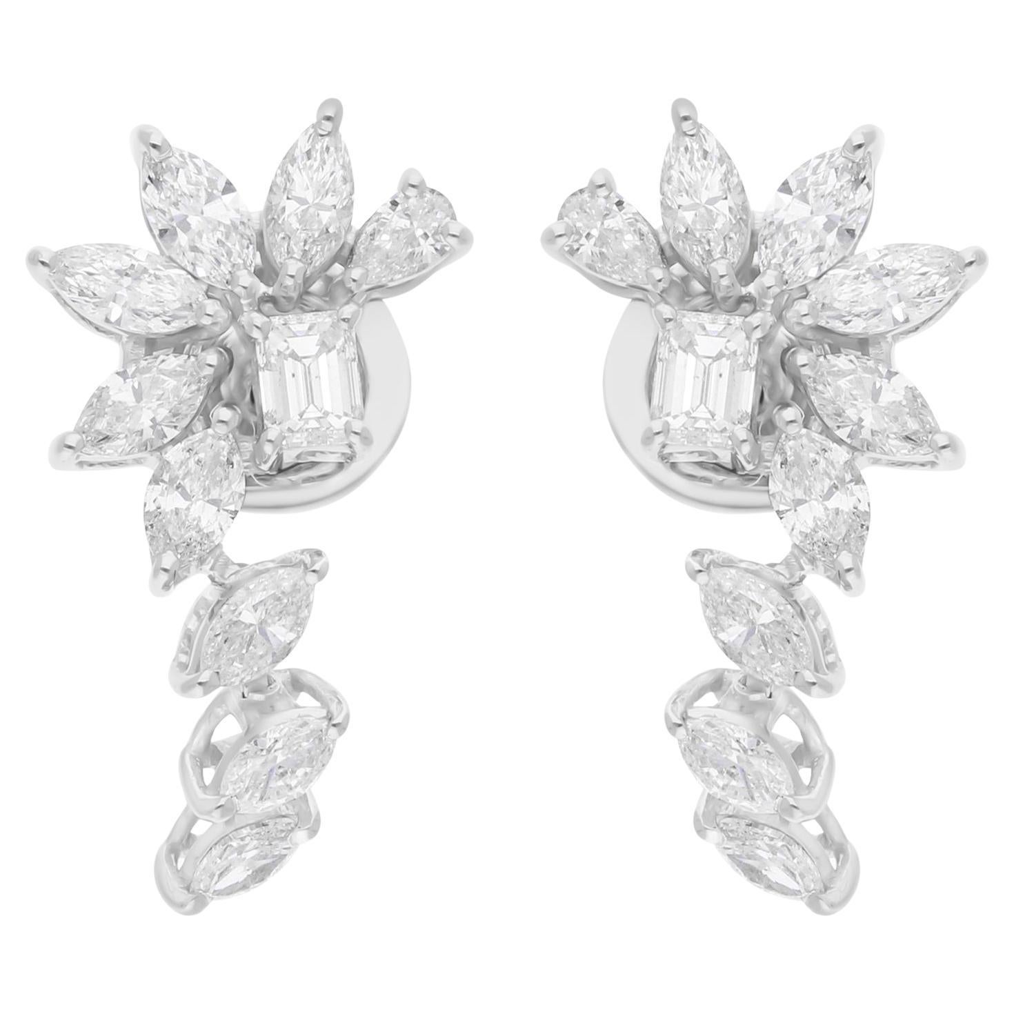 Boucles d
oreilles en or blanc 14 carats avec diamant taille émeraude taille poire marquise SI/H de 1,73 carat