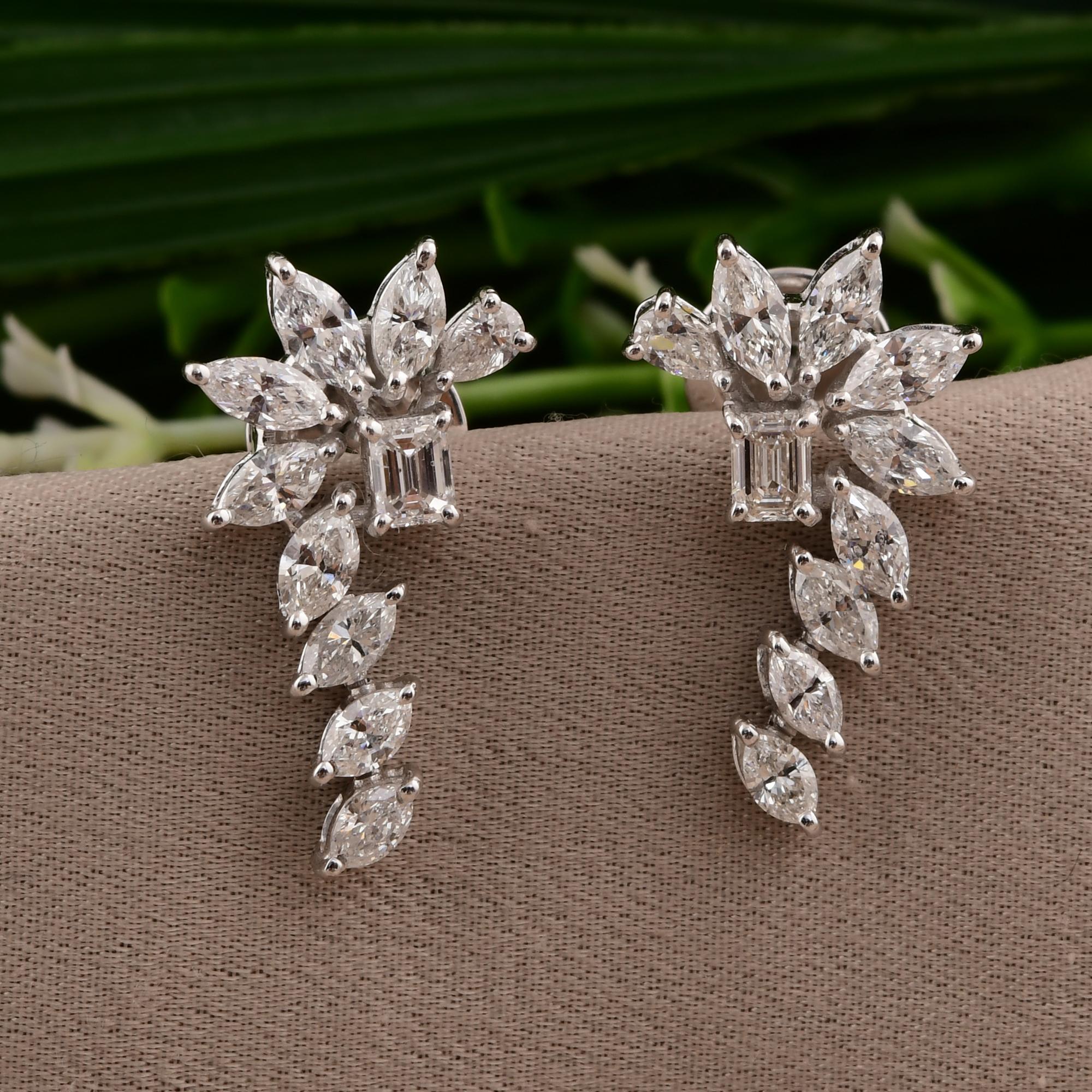 Modern 1.73 Carat SI/H Marquise Pear Emerald Cut Diamond Earrings 18 Karat White Gold For Sale