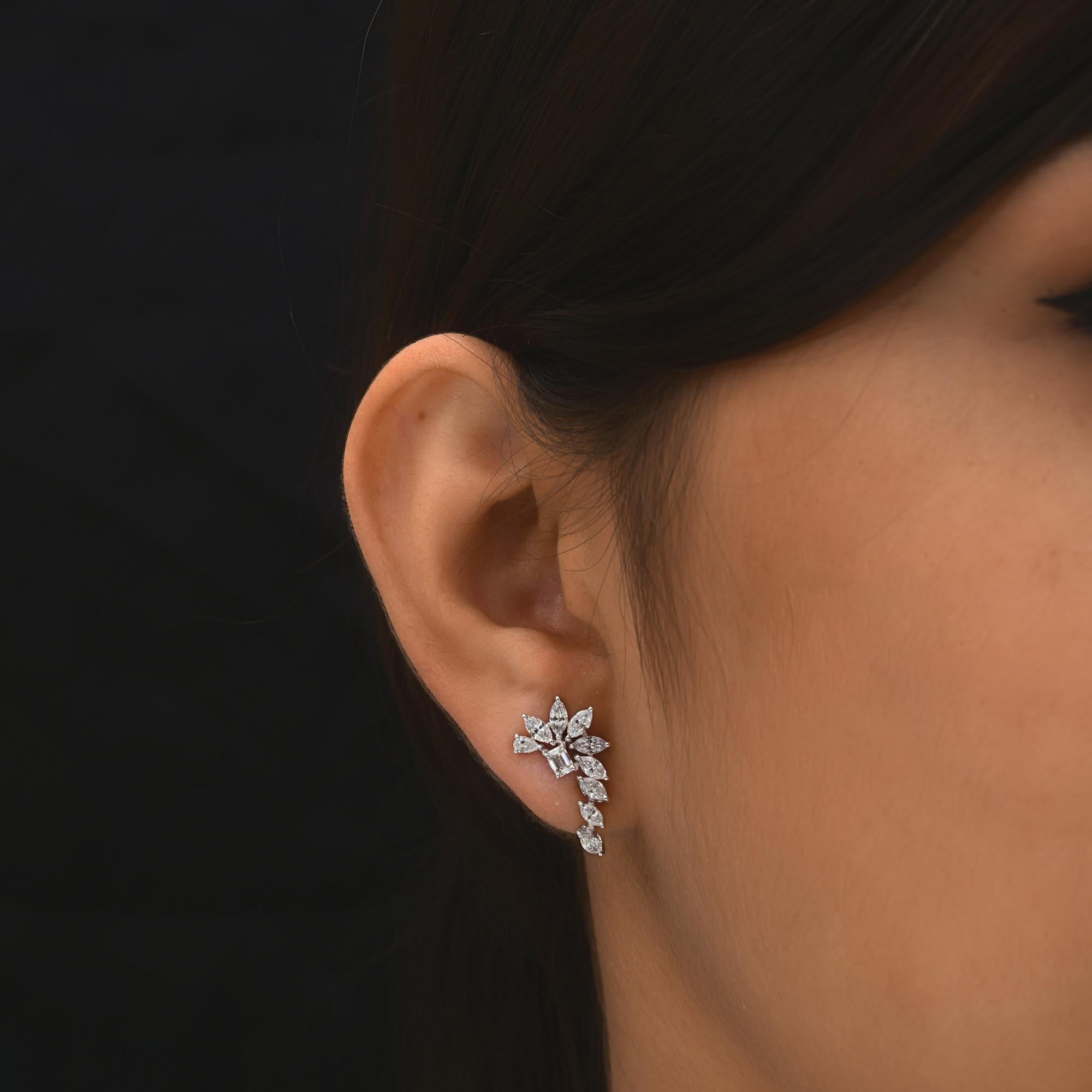 Marquise Cut 1.73 Carat SI/H Marquise Pear Emerald Cut Diamond Earrings 18 Karat White Gold For Sale