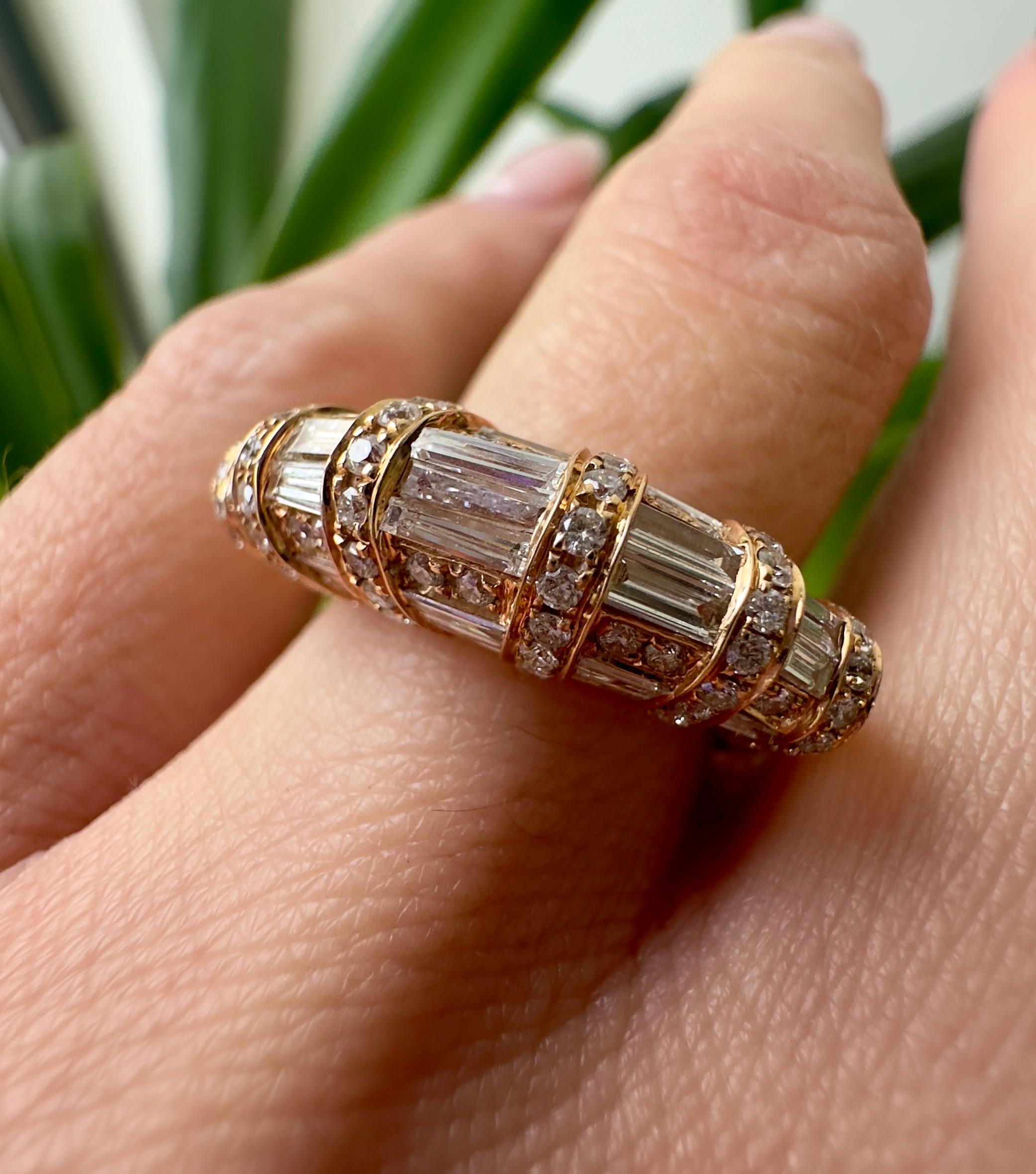 Baguette Cut 1.73 Carat Total Mixed-Cut Diamond Band in 18k Rose Gold For Sale