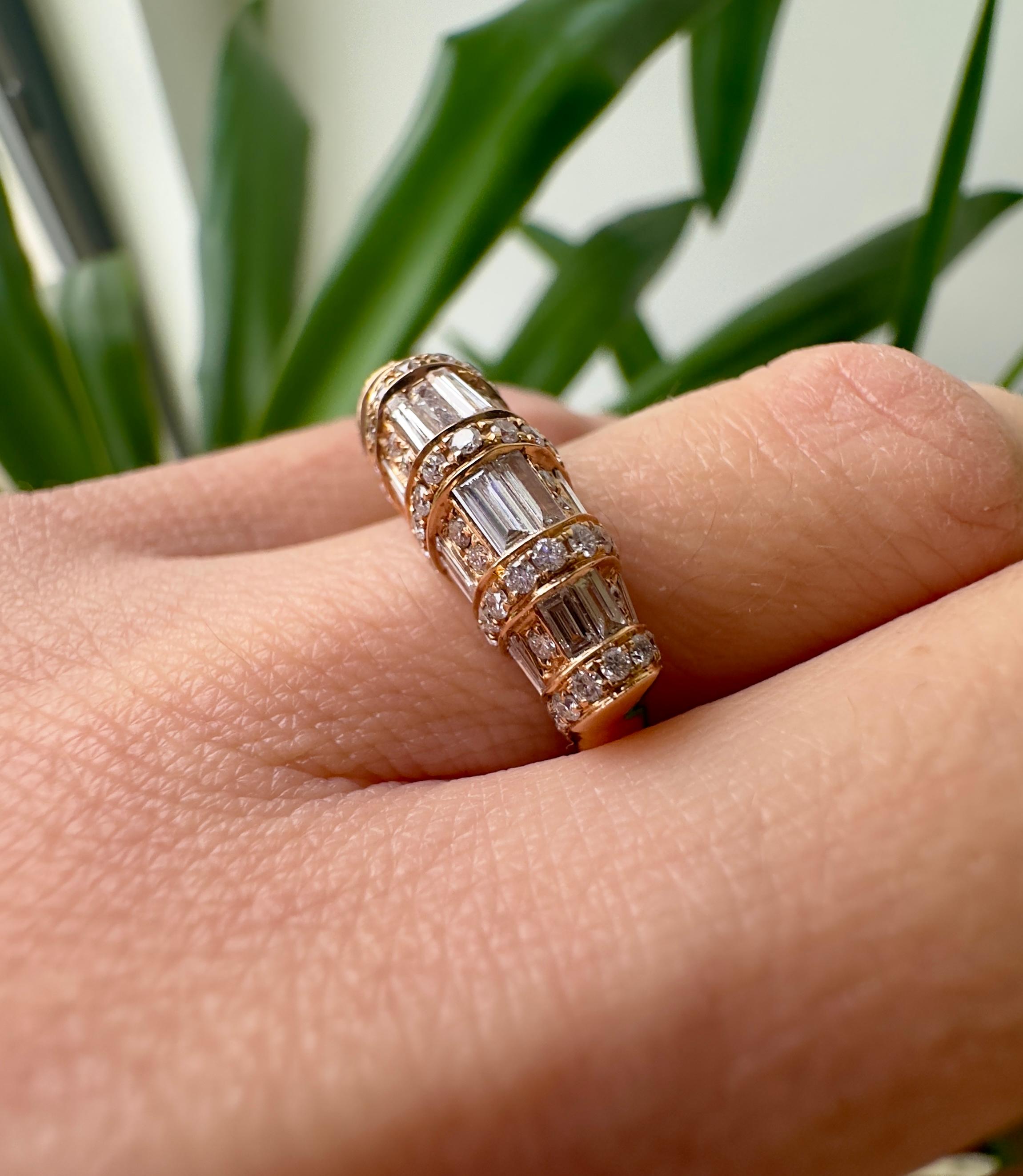 Women's 1.73 Carat Total Mixed-Cut Diamond Band in 18k Rose Gold For Sale