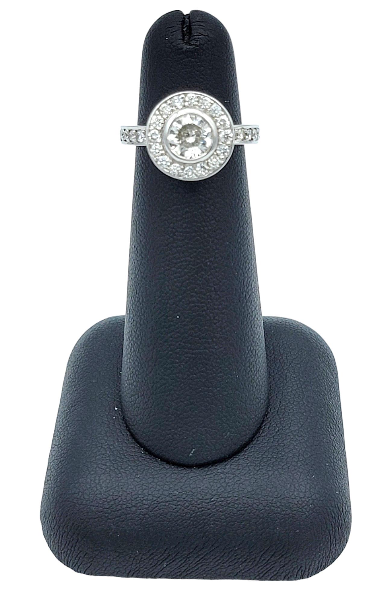 1.73 Carat Total Round Diamond Engagement Ring with Halo in 18 Karat White Gold For Sale 4