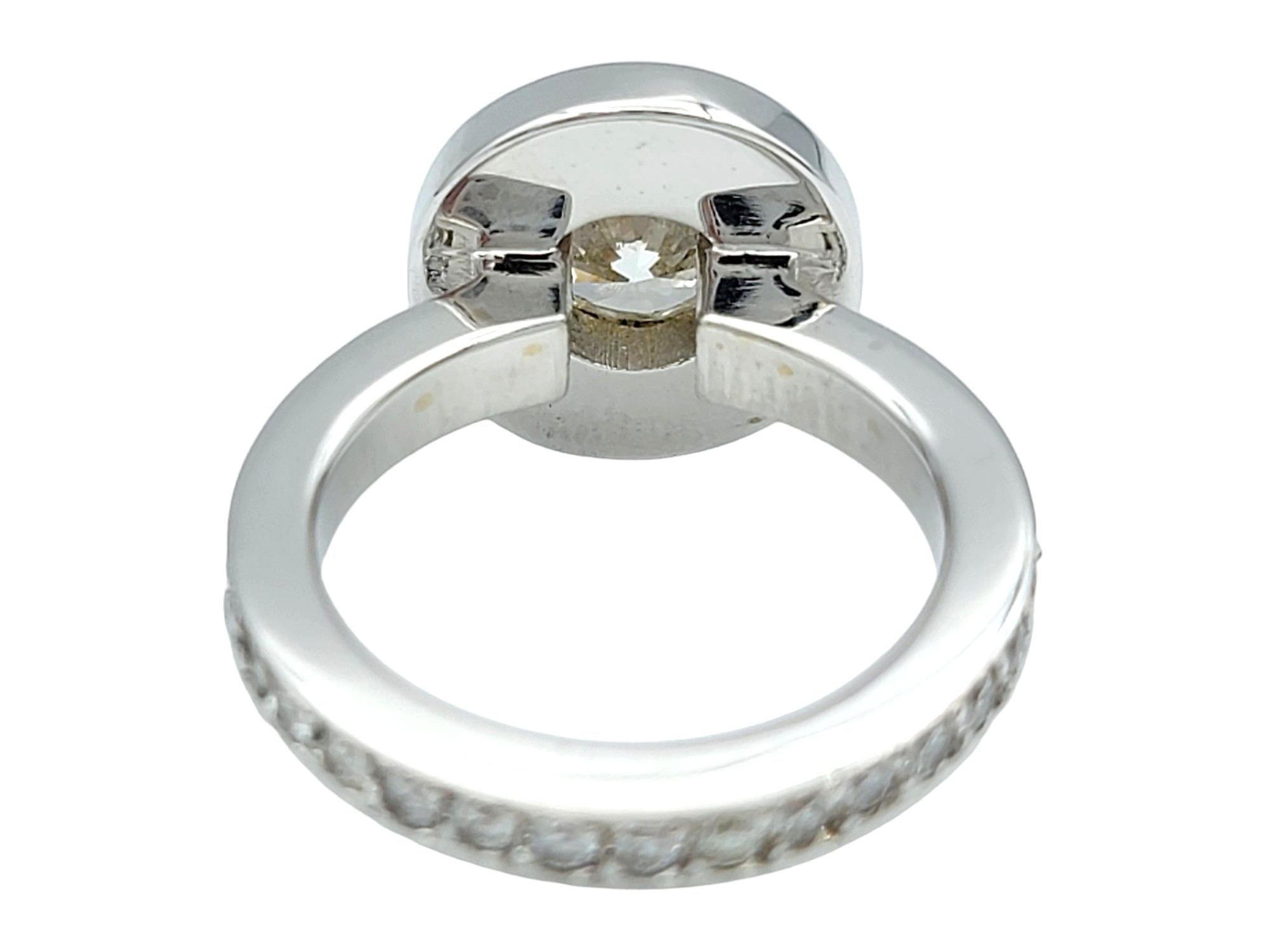 Women's 1.73 Carat Total Round Diamond Engagement Ring with Halo in 18 Karat White Gold For Sale