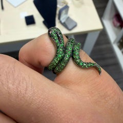 1.73 Carat Tsavorite Garnet & Ruby Eye Pavé Snake 18K Black Gold Cocktail Ring