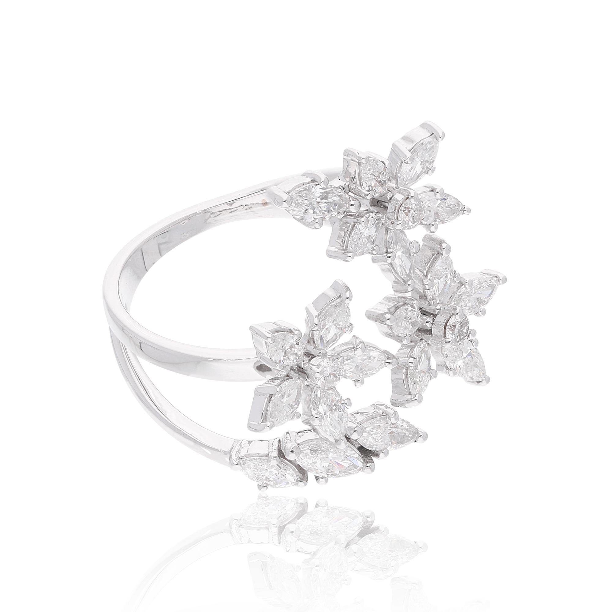 Modern 1.73 Ct Marquise Round Diamond Flower Wrap Ring 14 Karat White Gold Fine Jewelry For Sale