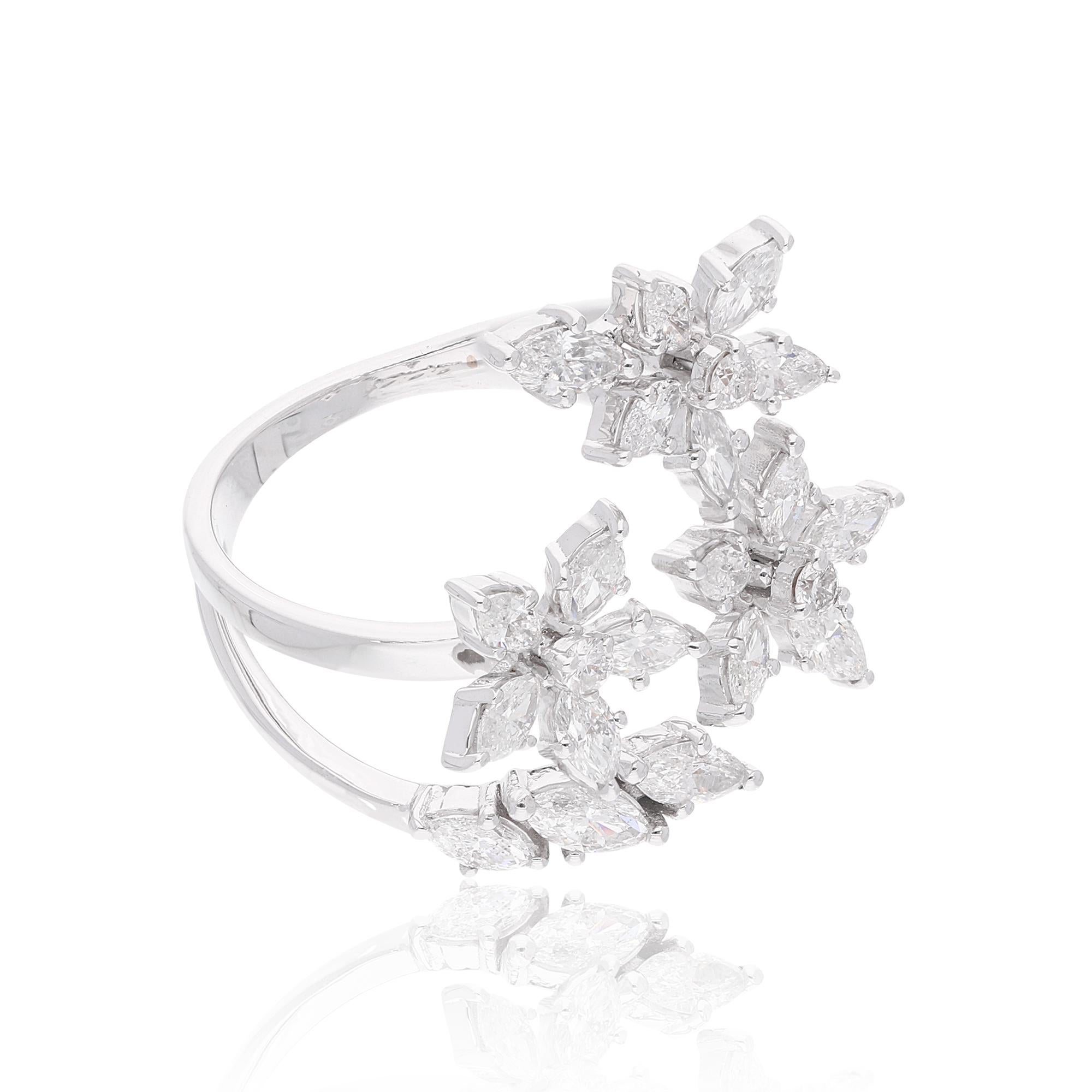 Modern 1.73 Ct Marquise Round Diamond Flower Wrap Ring 18 Karat White Gold Fine Jewelry For Sale