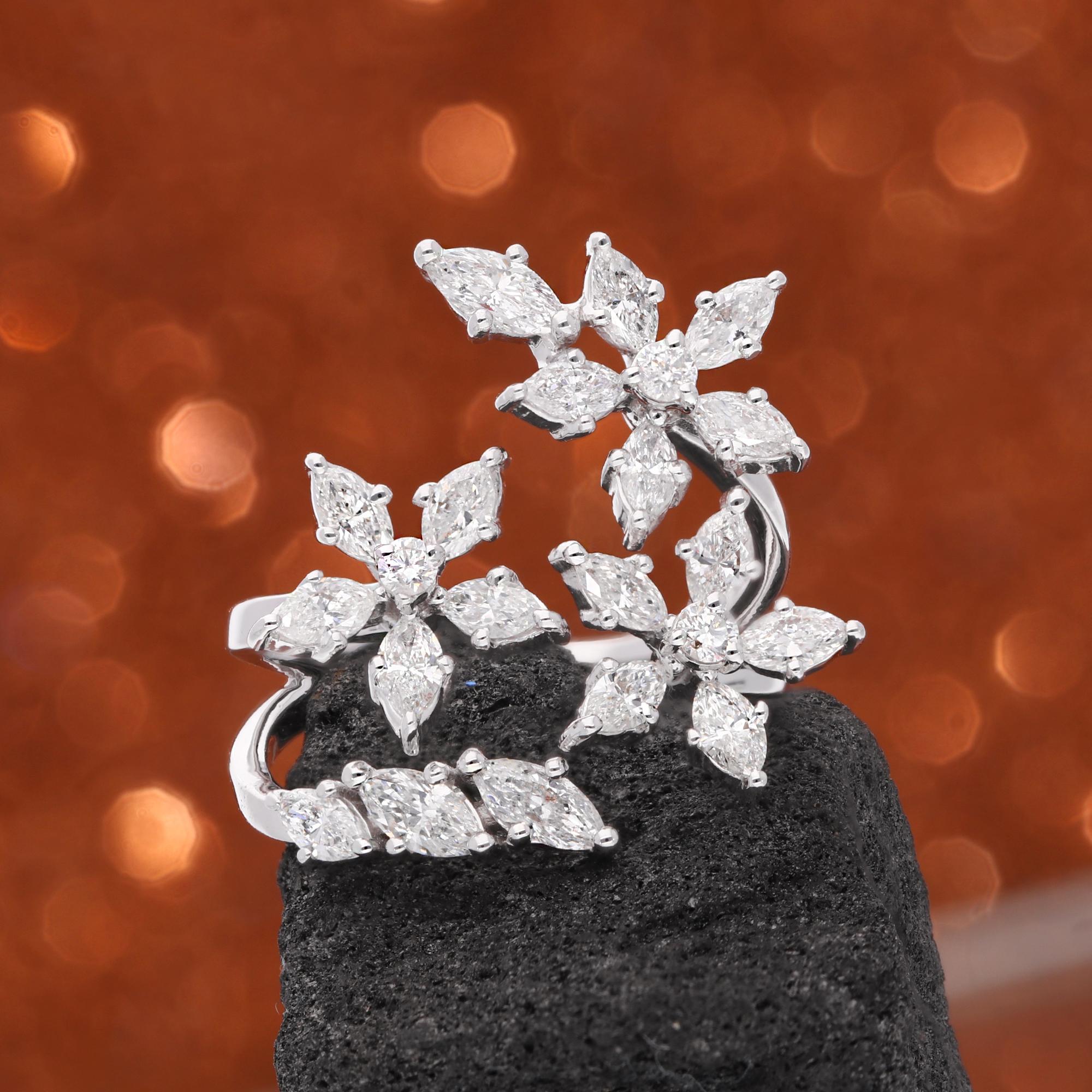 Marquise Cut 1.73 Ct Marquise Round Diamond Flower Wrap Ring 18 Karat White Gold Fine Jewelry For Sale