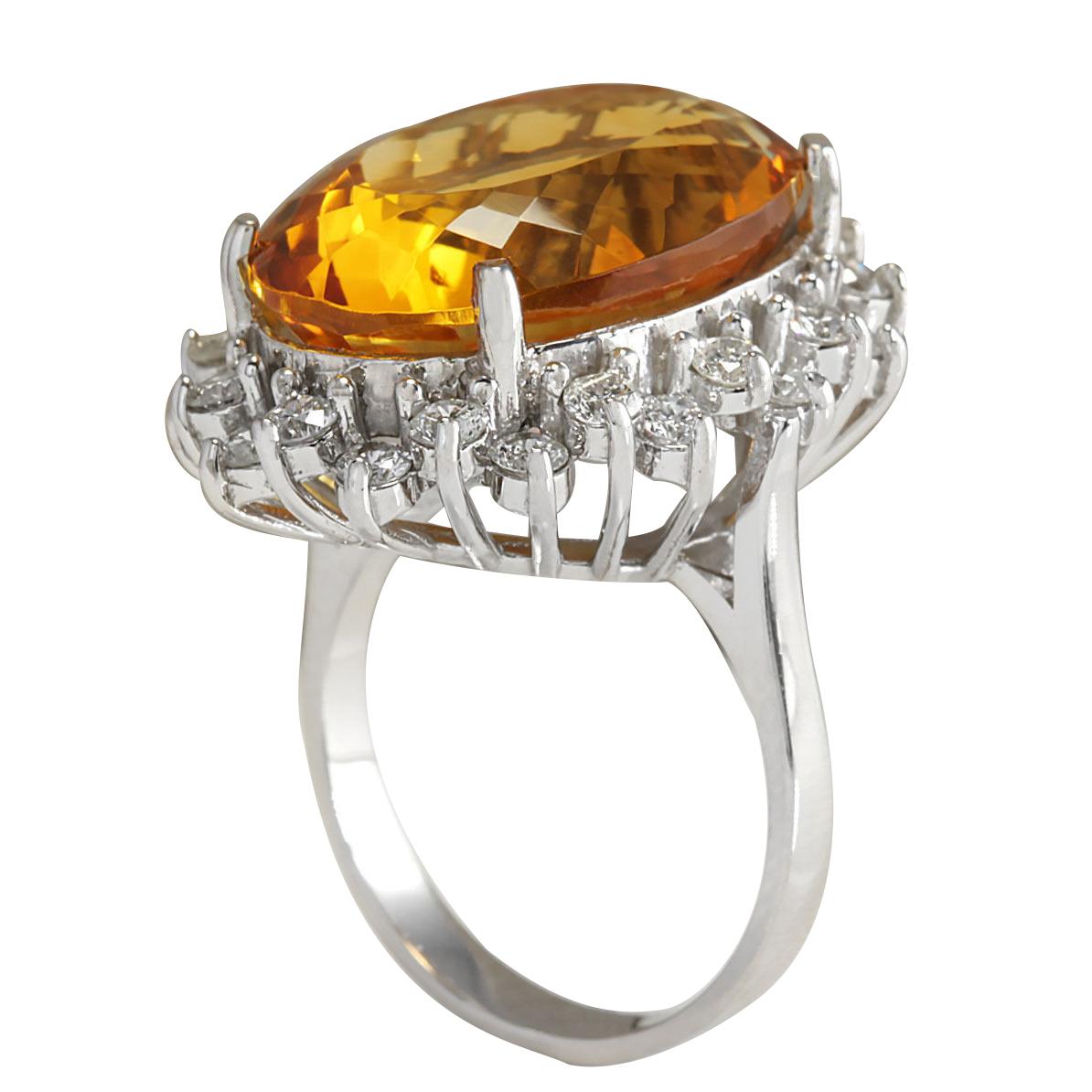 Modern Dazzling Natural Citrine Diamond Ring In 14 Karat White Gold  For Sale