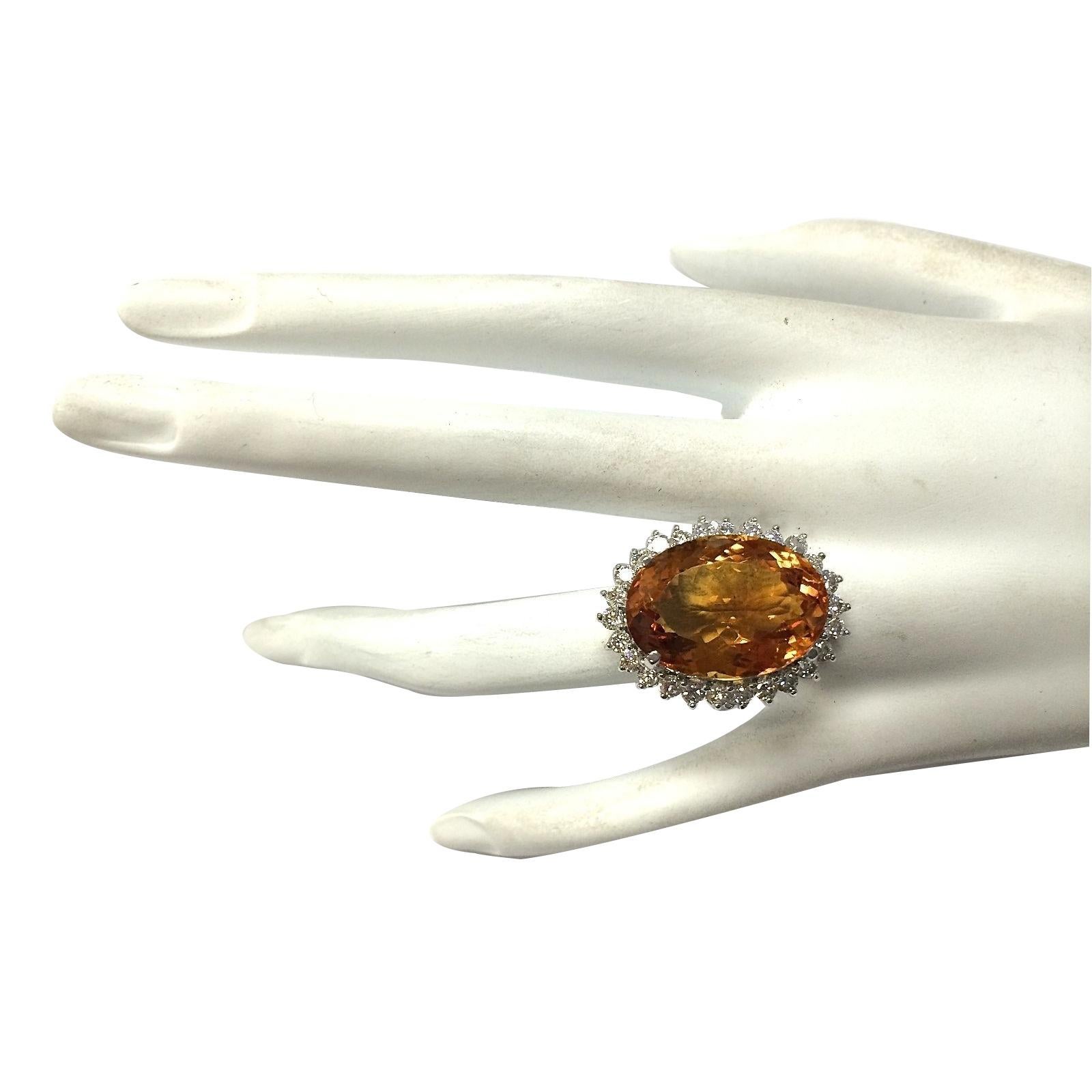 Oval Cut Dazzling Natural Citrine Diamond Ring In 14 Karat White Gold  For Sale