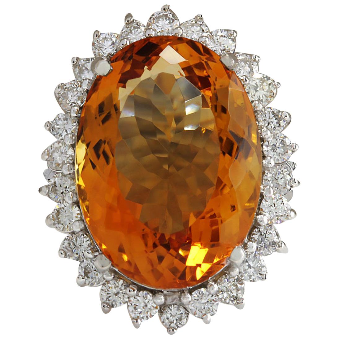 Dazzling Natural Citrine Diamond Ring In 14 Karat White Gold  For Sale