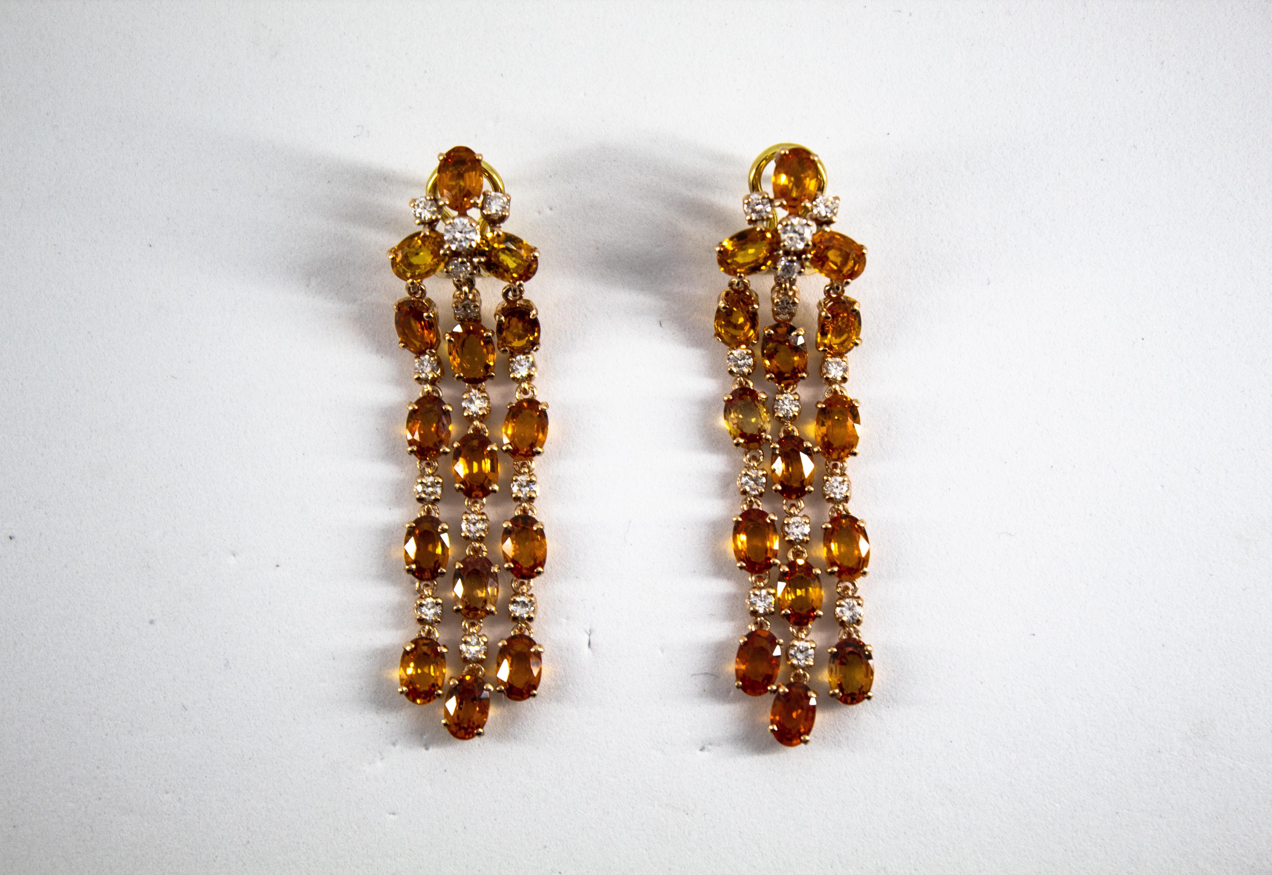 17.30 Carat Yellow Sapphire 1.40 Carat White Diamond Yellow Gold Drop Earrings For Sale 4