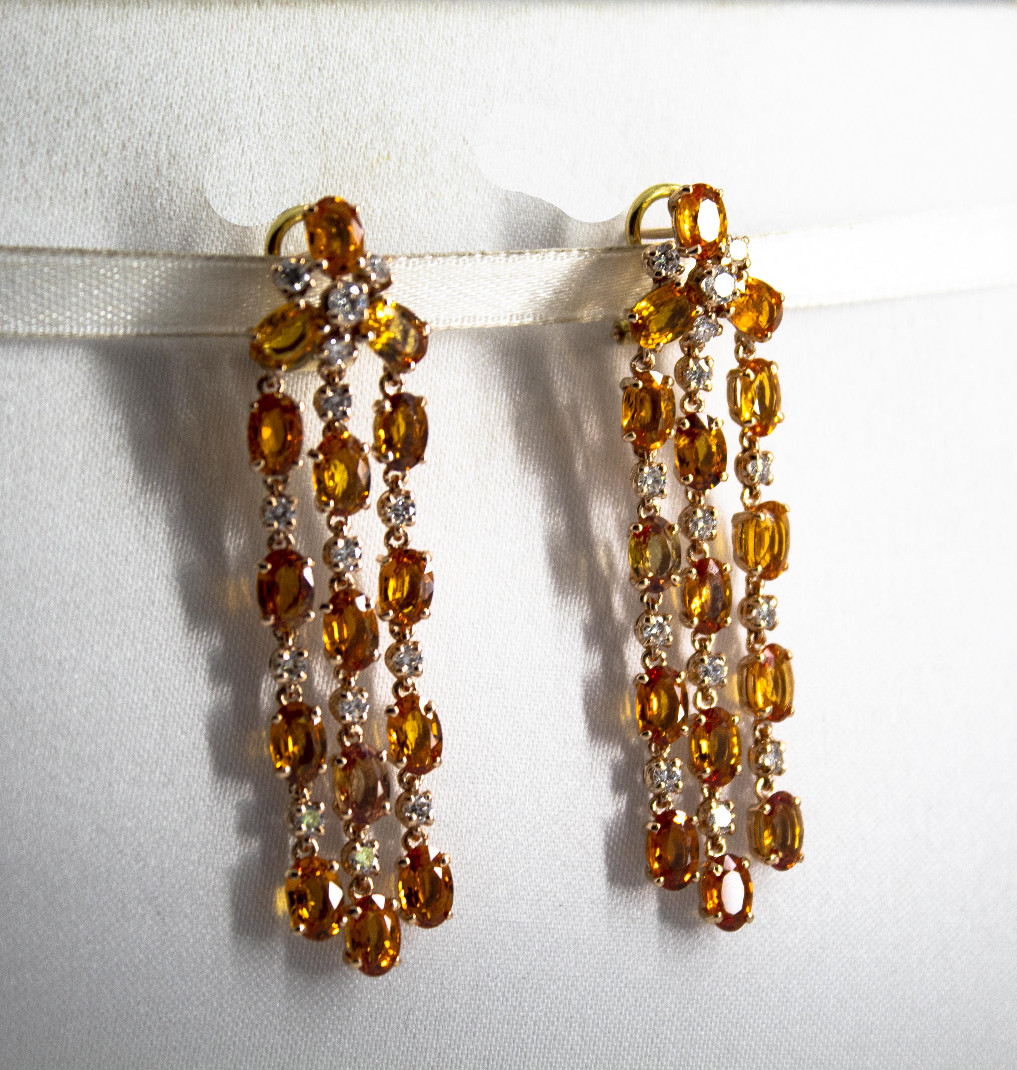 17.30 Carat Yellow Sapphire 1.40 Carat White Diamond Yellow Gold Drop Earrings In New Condition For Sale In Naples, IT