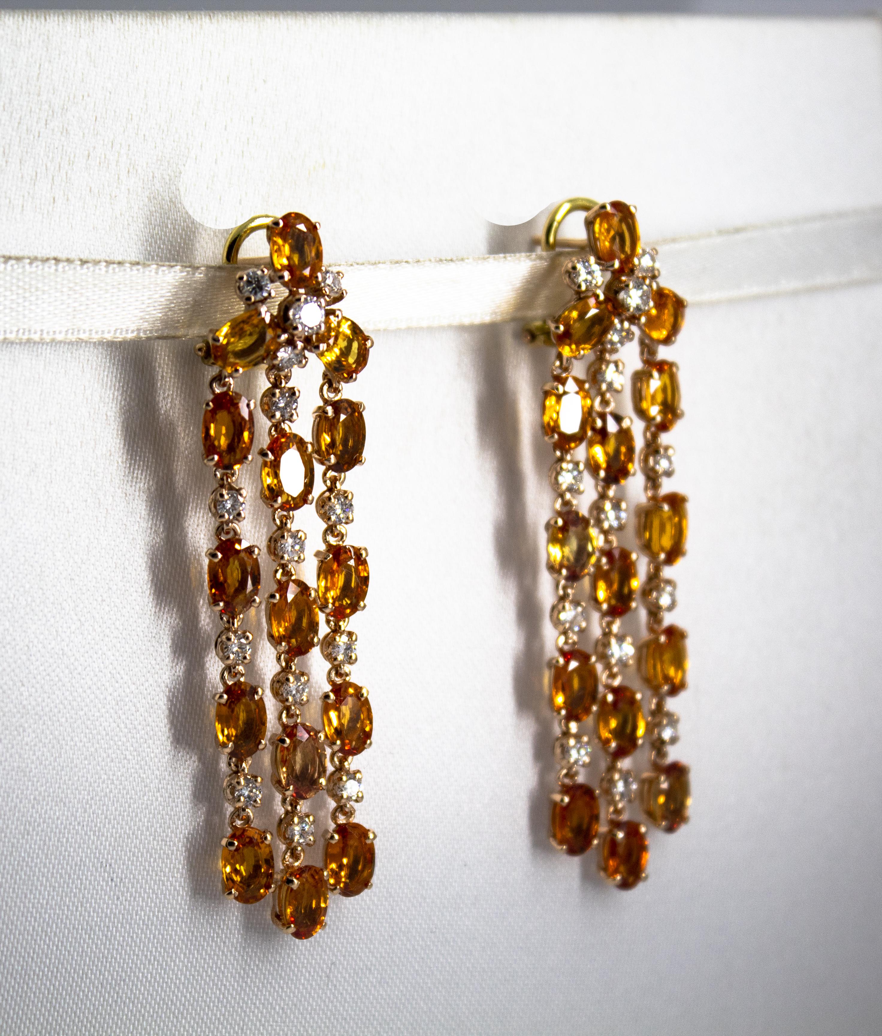 Women's or Men's 17.30 Carat Yellow Sapphire 1.40 Carat White Diamond Yellow Gold Drop Earrings For Sale