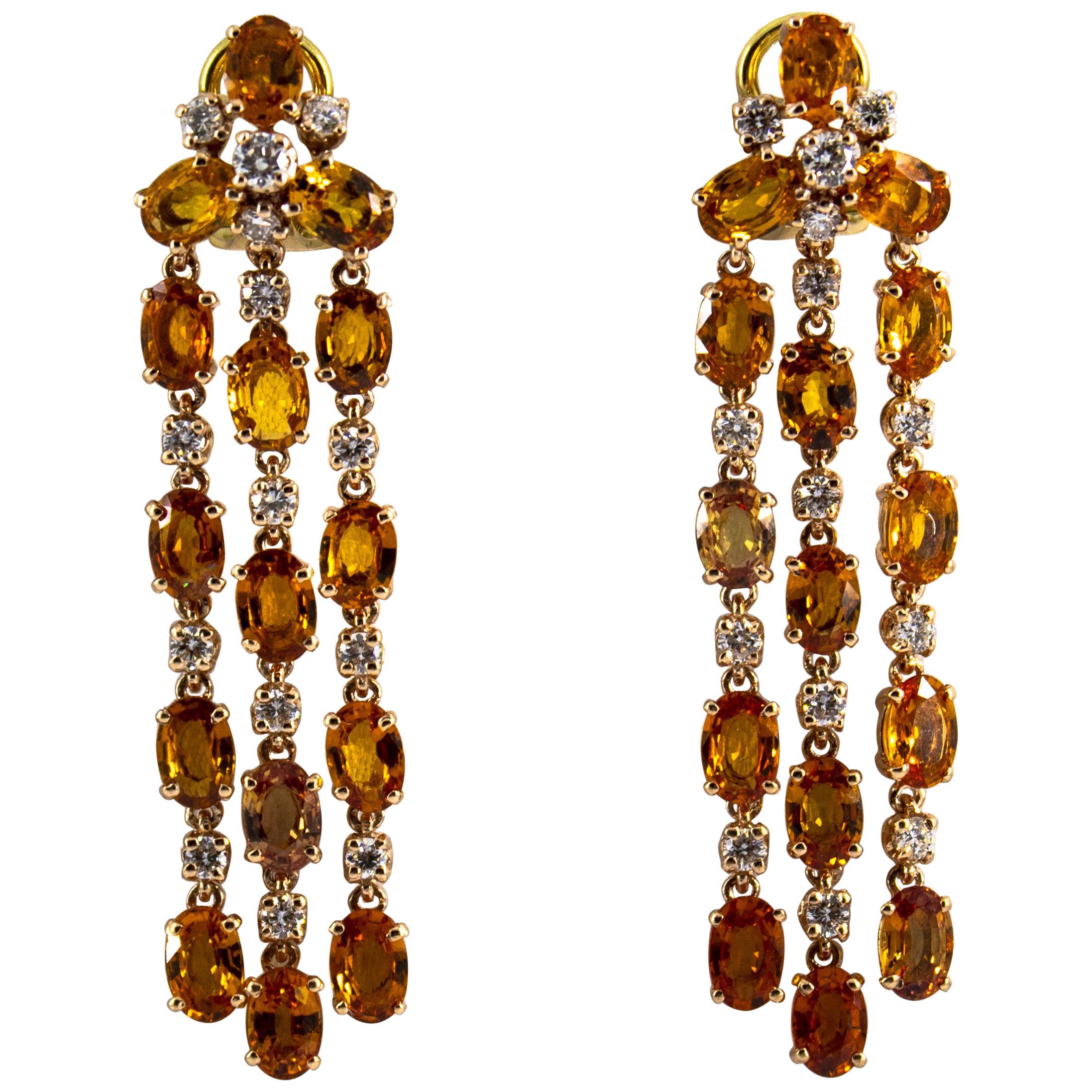17.30 Carat Yellow Sapphire 1.40 Carat White Diamond Yellow Gold Drop Earrings For Sale