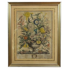 1730 Robert Furber September Floral Calendar Hand Colored Etching by H Fletcher