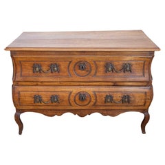 1730s French Period Louis XV Walnut Two-Drawer Commode with Bombé Side Panels