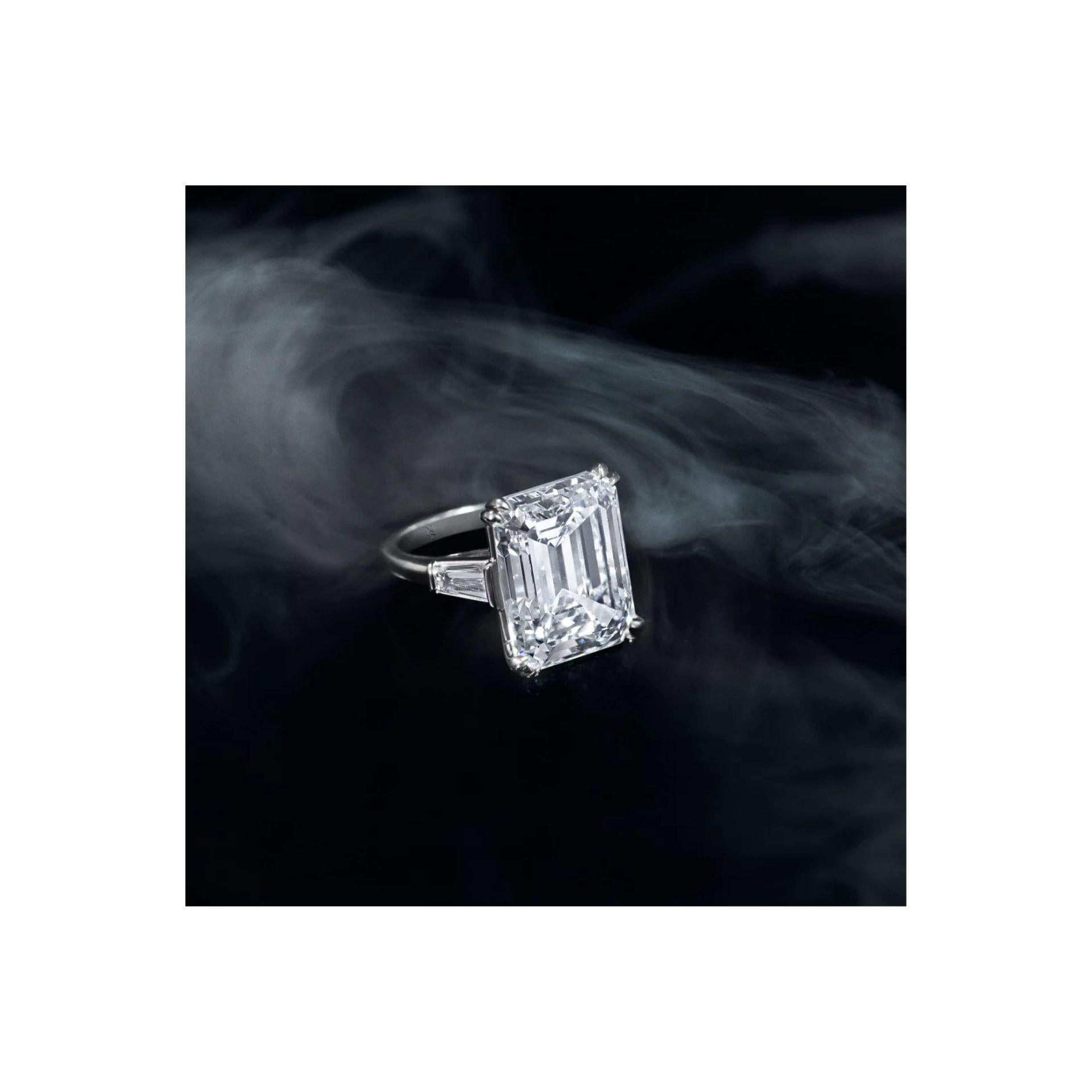 Romantic 17.32 Carat Emerald-Cut Diamond Ring  Type IIA  D Color, Flawless Clarity For Sale