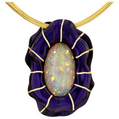 17.32 Carat Opal in Floral Purple Zirconium Pendant by Zoltan David