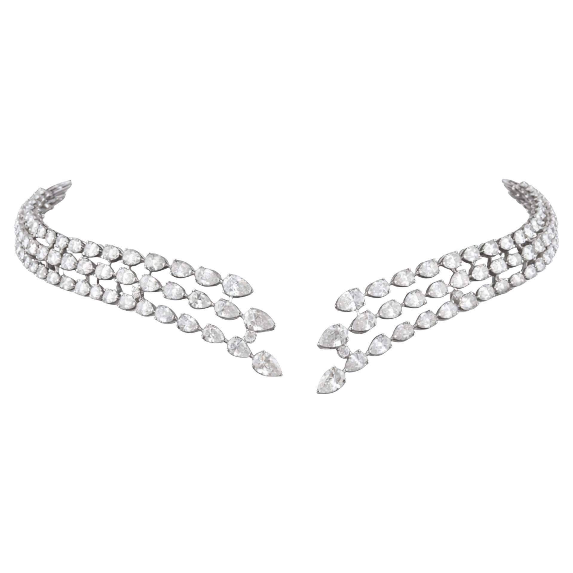 Collier ras du cou ouvert en or blanc 14K avec 17,32 ct de diamants naturels à plusieurs rangs