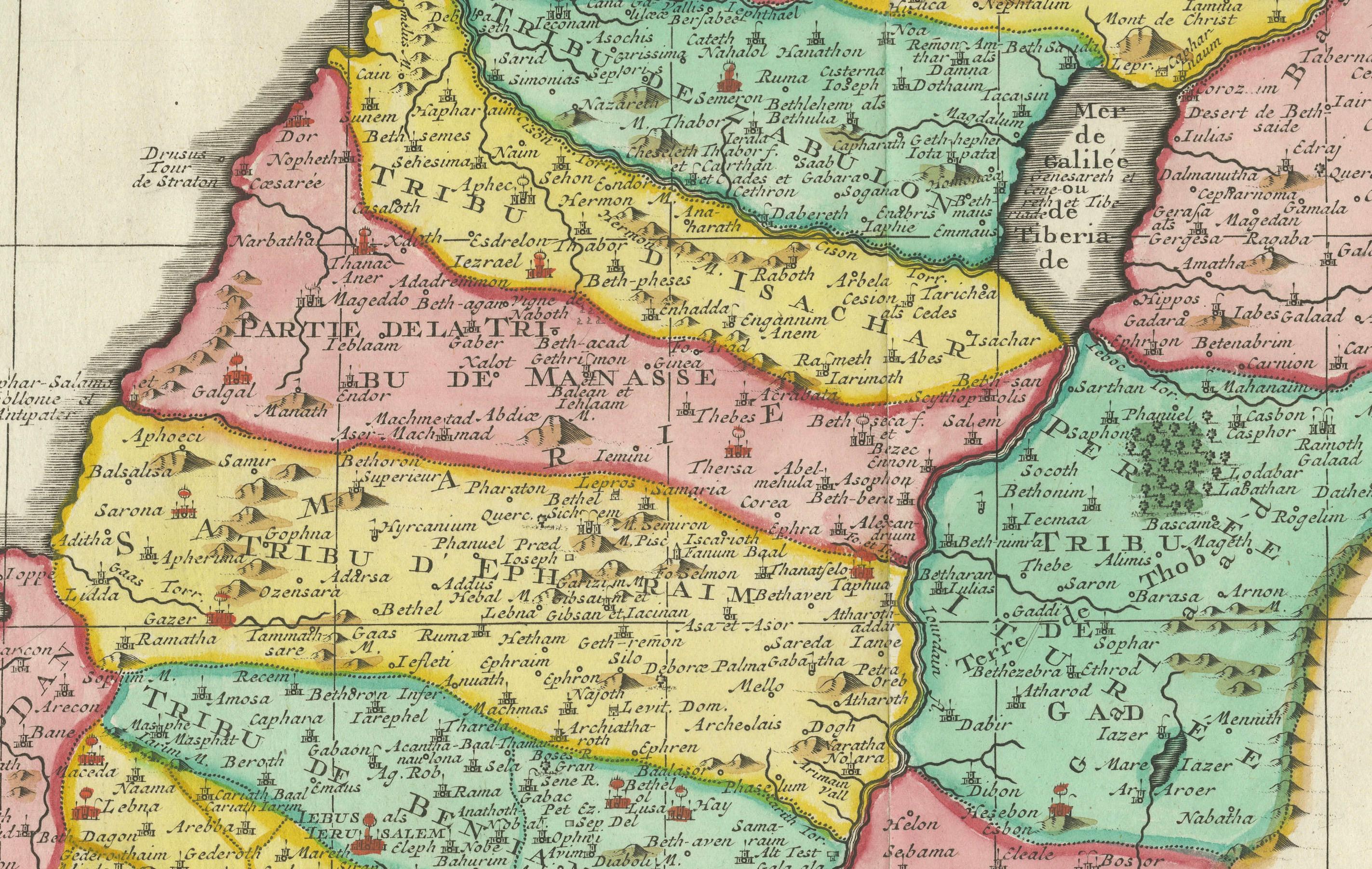 Engraved 1732 Henri Chatelain Map of the Holy Land Divided Among the Tribes of Israel For Sale