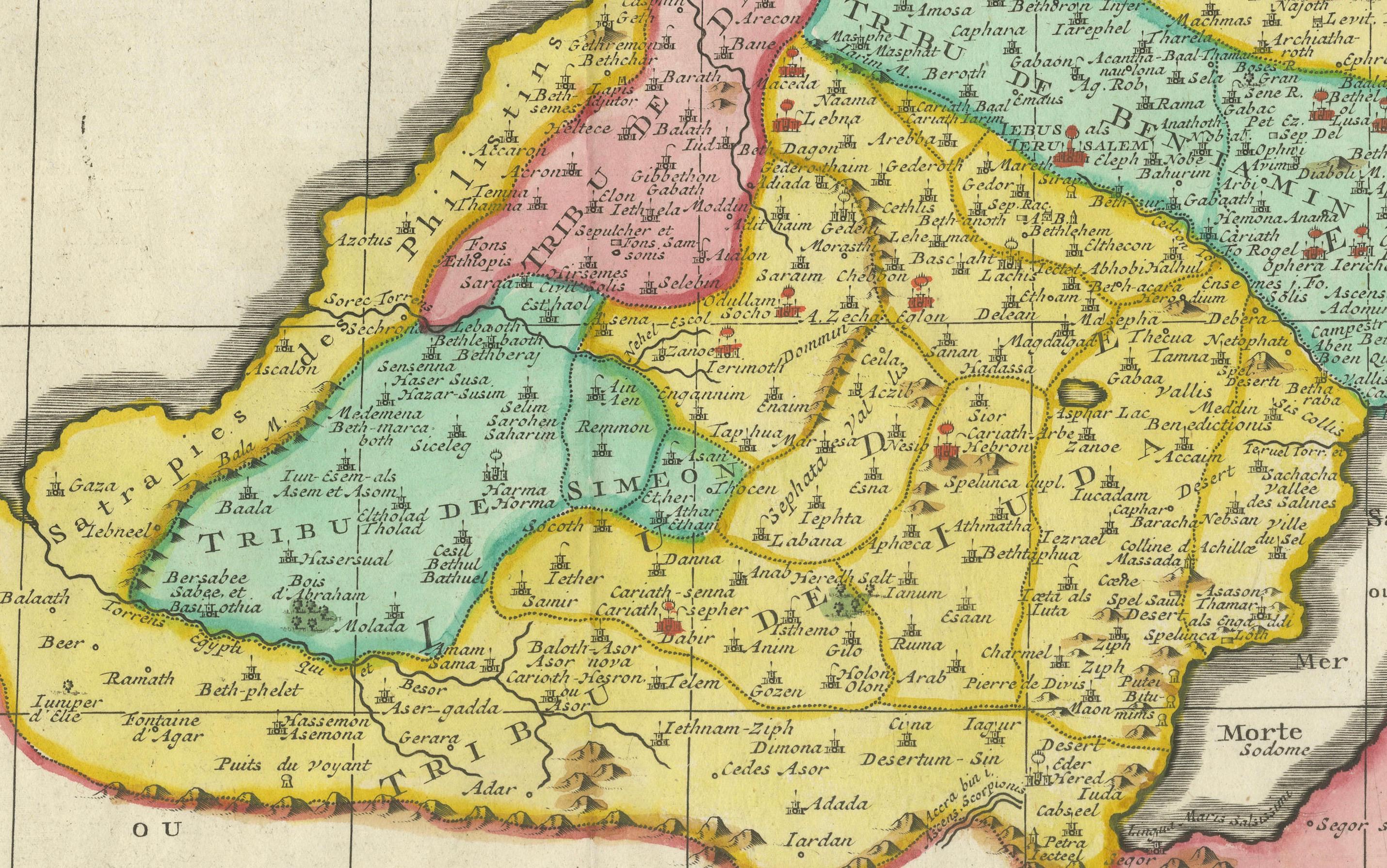 1732 Henri Chatelain Map of the Holy Land Divided Among the Tribes of Israel In Good Condition For Sale In Langweer, NL