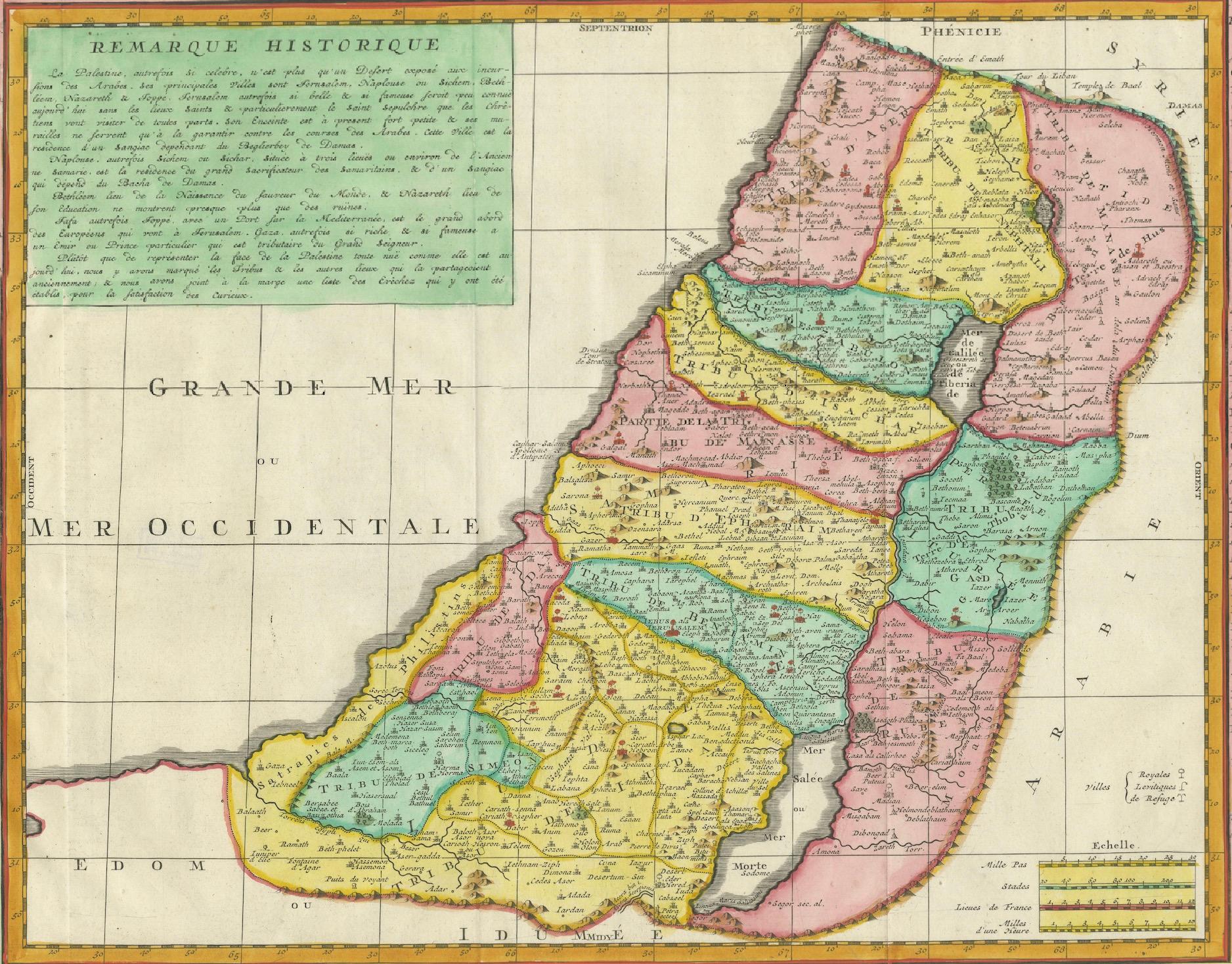 Early 18th Century 1732 Henri Chatelain Map of the Holy Land Divided Among the Tribes of Israel For Sale