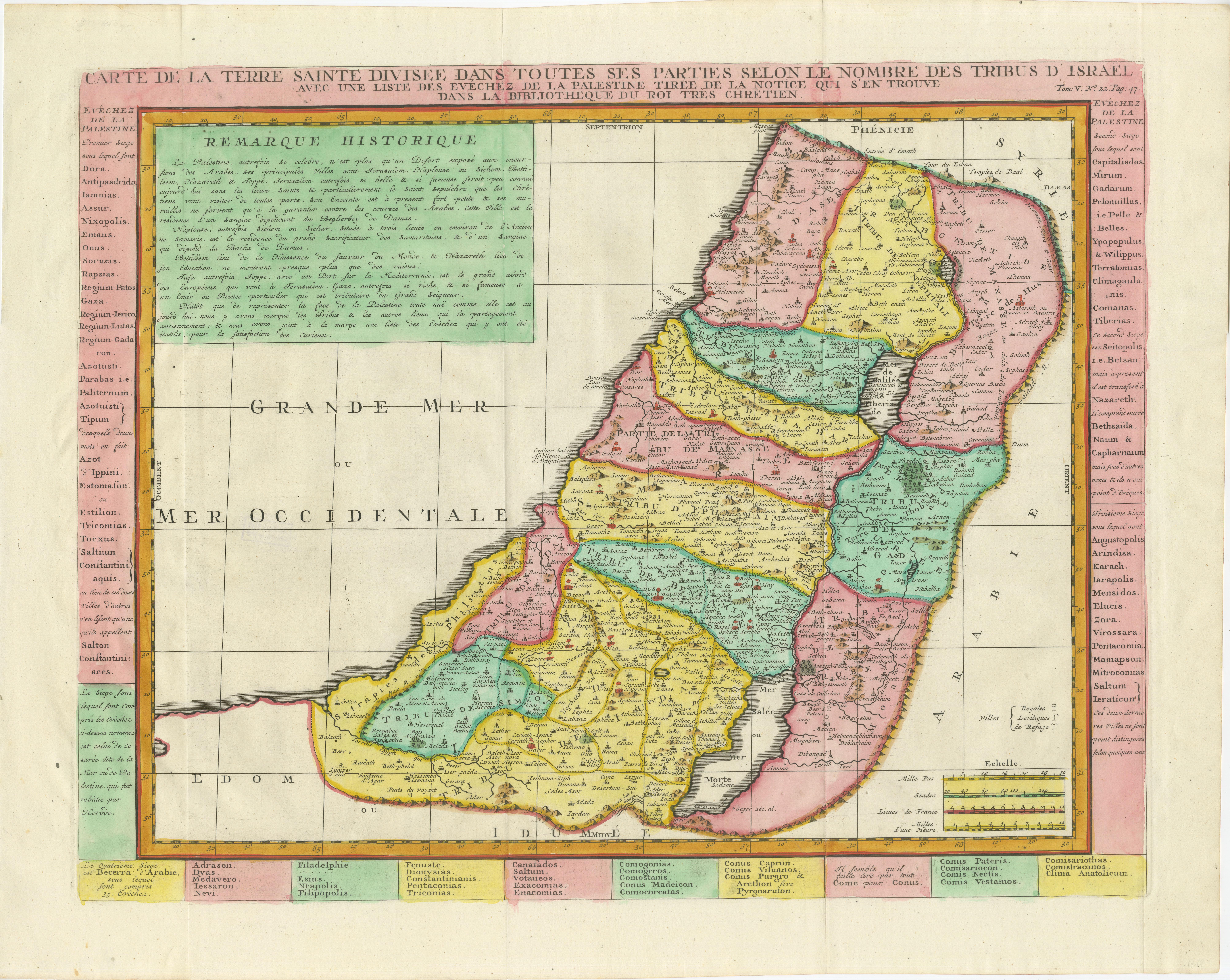 Paper 1732 Henri Chatelain Map of the Holy Land Divided Among the Tribes of Israel For Sale