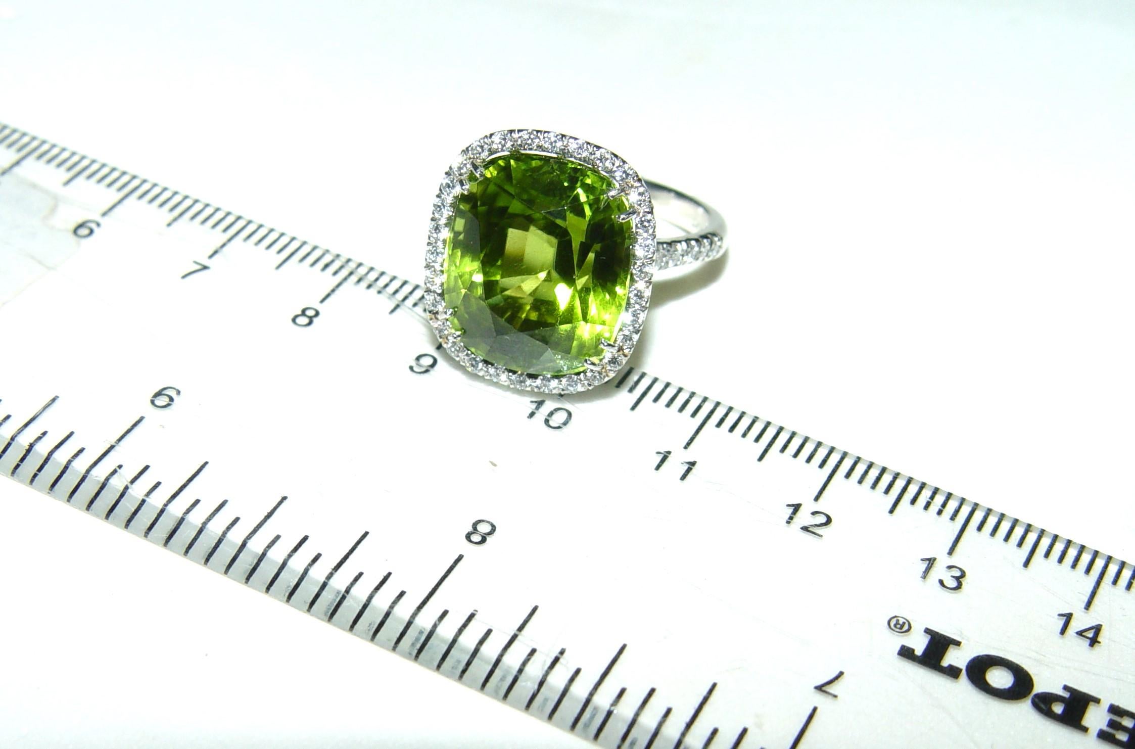17.33CT Natural Peridot & diamond ring Platinum AGL certificate For Sale 8