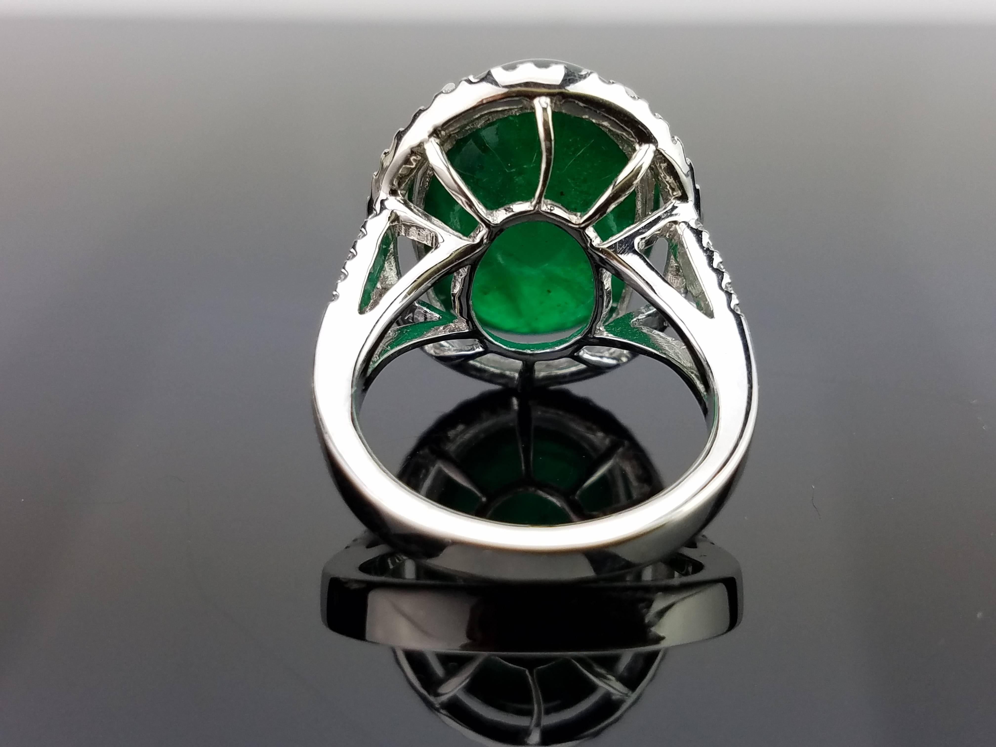 Oval Cut 17.35 Carat Emerald Cabochon and Diamond Cocktail Ring