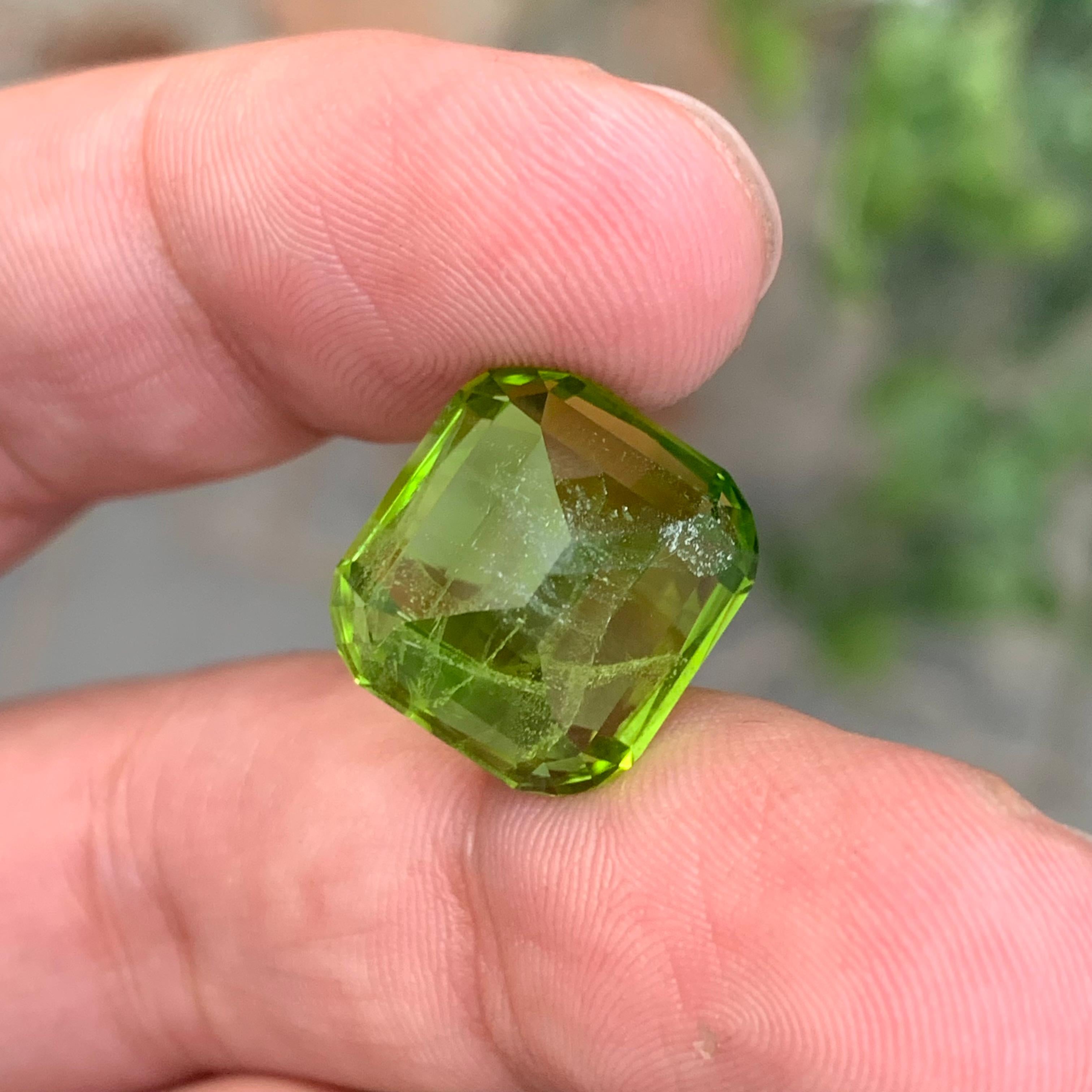 Péridot vert clair-sabre naturel en forme de coussin de 17.35 carats en vente 1