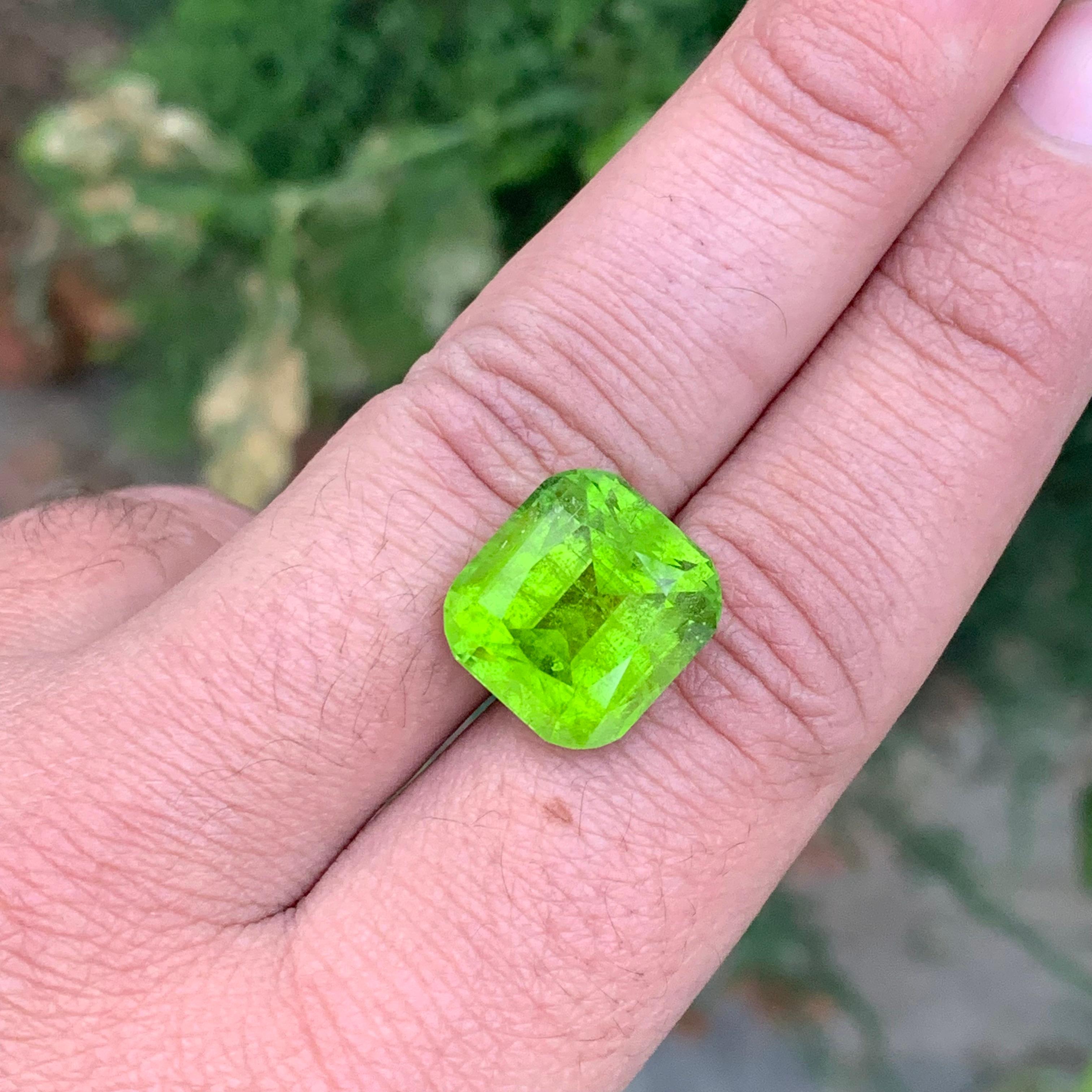 Péridot vert clair-sabre naturel en forme de coussin de 17.35 carats en vente 2