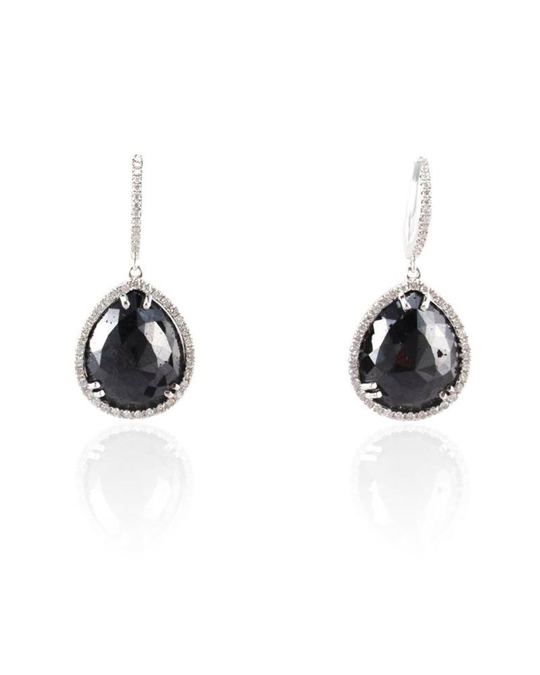 17.35 Carat Total Pear Shaped Black Diamond Dangle Earring in 14 Karat ...