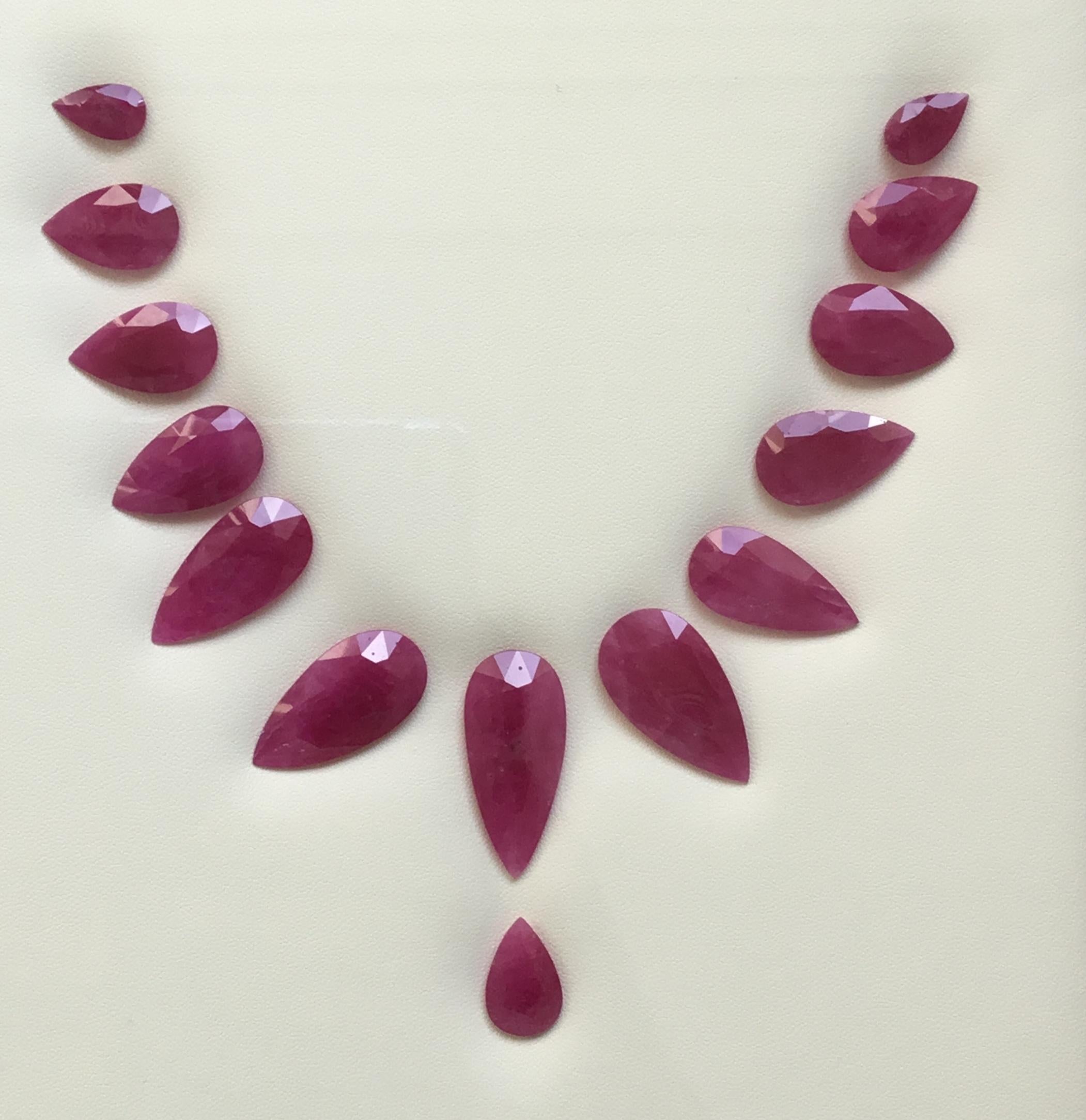 Art Deco 173.59 Carats Ruby Mozambique Pear Faceted Cut stone Layout Heated Natural Gem For Sale